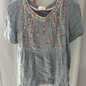 Knox Rose Embroidered Blue Blouse